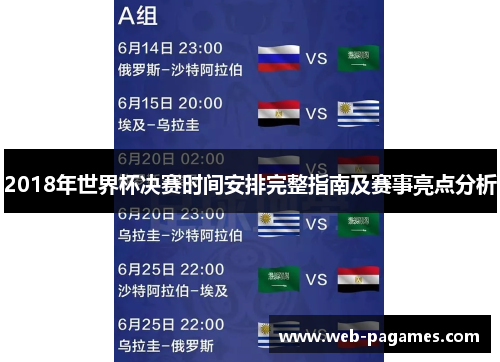 2018年世界杯决赛时间安排完整指南及赛事亮点分析