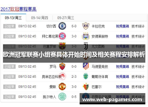 欧洲冠军联赛小组赛具体开始时间及相关赛程安排解析