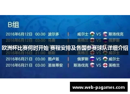 欧洲杯比赛何时开始 赛程安排及各国参赛球队详细介绍